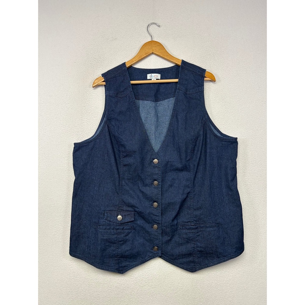 Denim & Co Western Dark Wash Denim Vest Womens 1X Blue Excellent Stretch Cowgirl